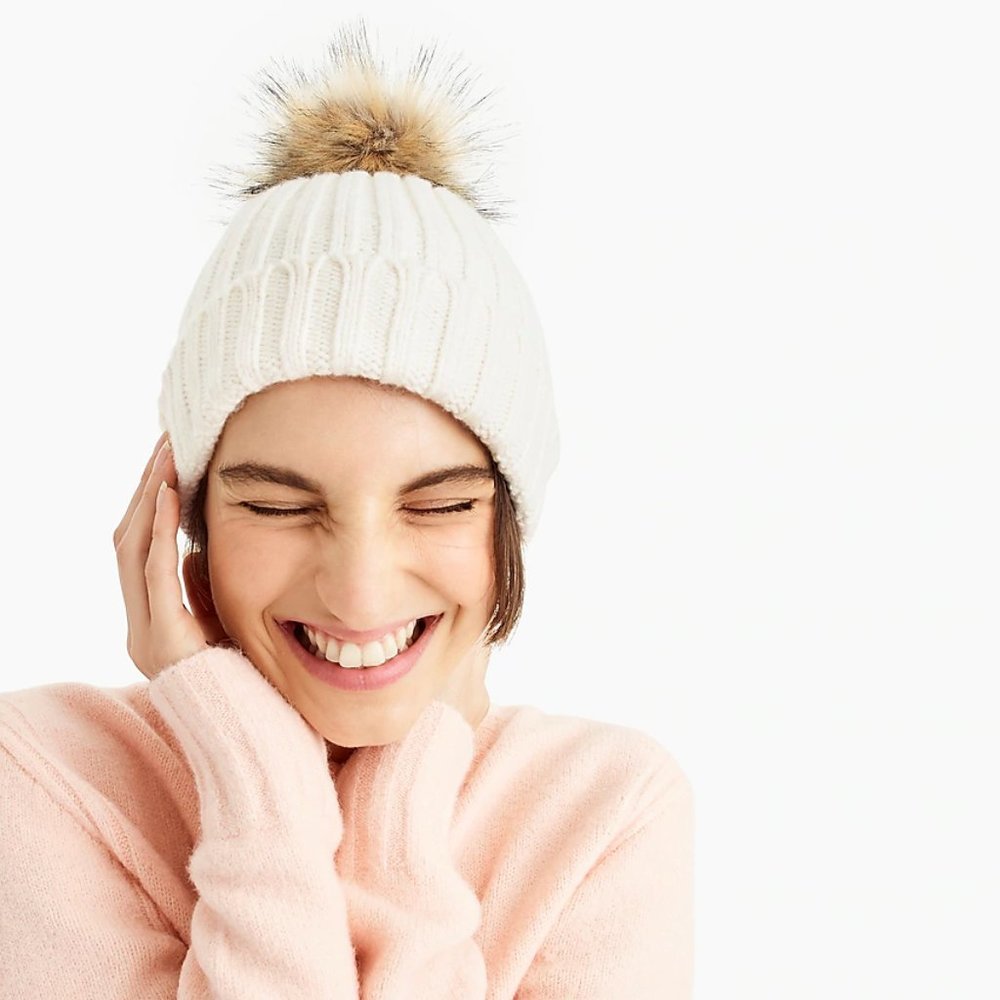 J. Crew Ribbed beanie with faux-fur pom-pom